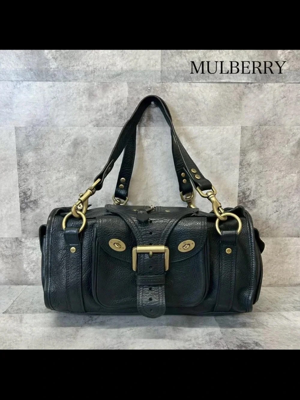 Mulberry Black Leather Shoulder Bag with Brass Hardware